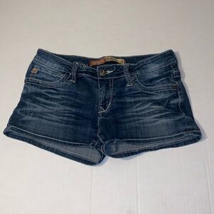Big Star Sweet Ultra Low Rise Women’s Size 28 Blue Denim Distressed Jean Shorts